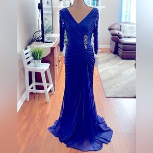 Adrianna Papell NWT deep purple Ruched beaded 3/4 sleeve Tulle evening gown 6